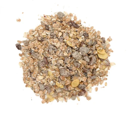 Bio Früchtemüsli mit Cornflakes Nahaufnahme Produktbild