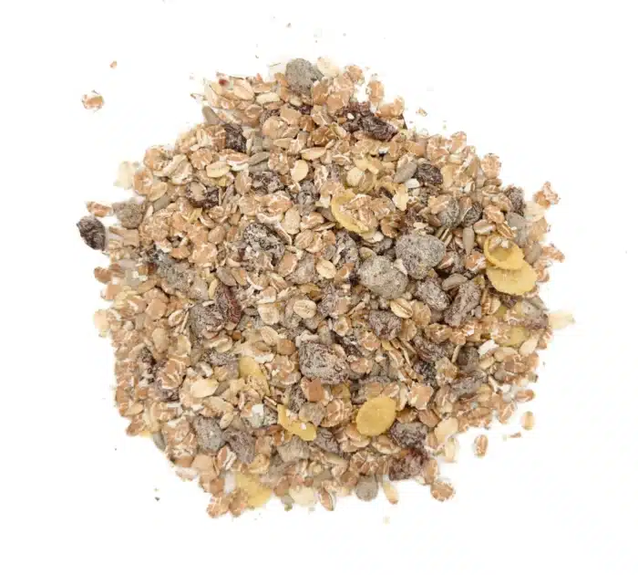 Bio Früchtemüsli mit Cornflakes Nahaufnahme Produktbild
