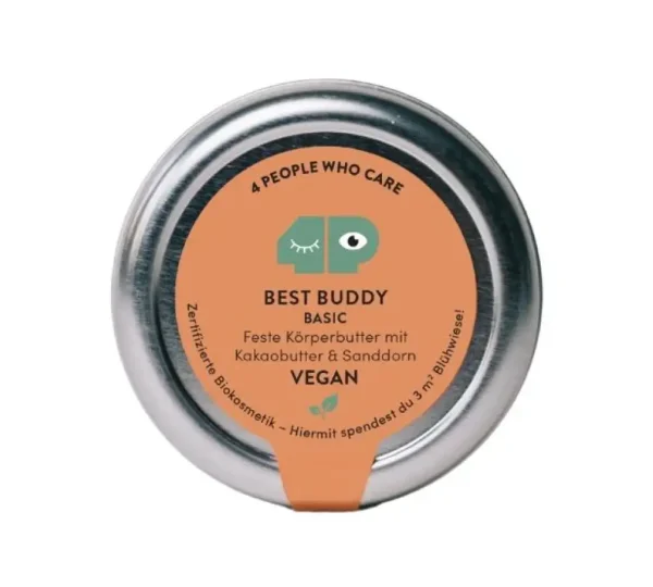 Best Buddy Basic - Feste Körperbutter mit Kakaobutter und Sanddorn, 50g in der Metalldose