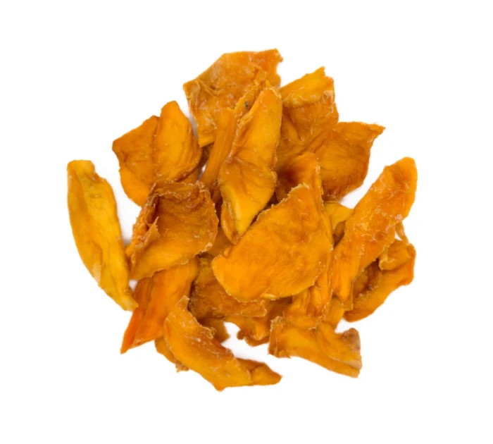 Bio Mangostreifen getrocknet Nahaufnahme Produktfoto