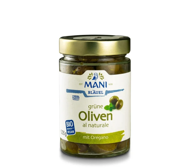 Bio Grüne Oliven al naturale von Mani, 205g
