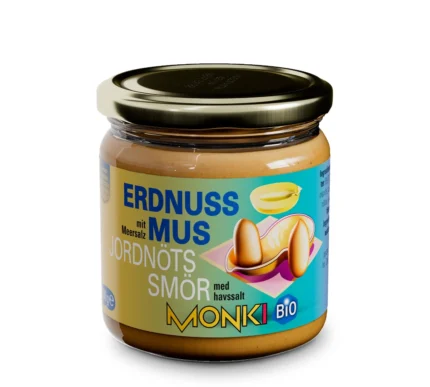 Bio Erdnussmus mit Salz im 330g-Glas von MONKI