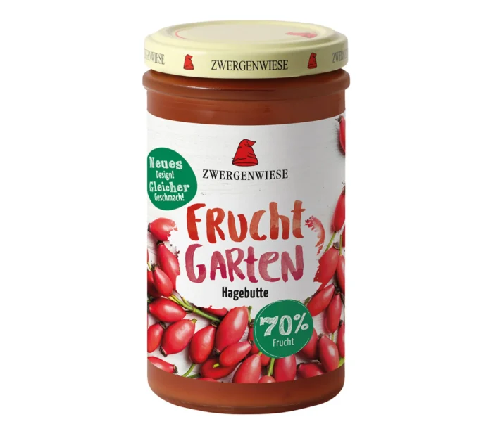 Bio Fruchtaufstrich FruchtGarten von Zwergenwiese Hagebutte, 225g Glas