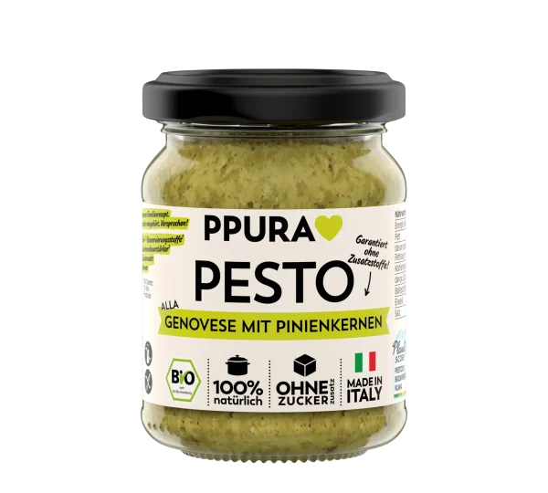 Bio Pesto Genovese mit Pinienkernen im Glas von PPURA, 120g