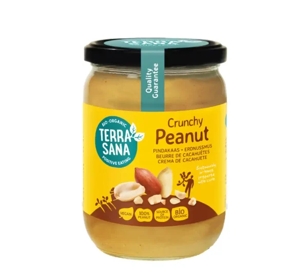 Bio Erdnussmus (Peanutbutter) crunchy im 500g-Glas aus gerösteten Erdnüssen ohne Salz von TerraSana