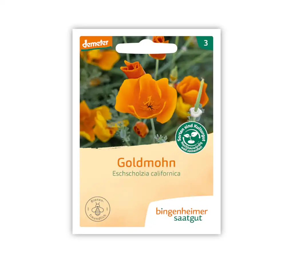 Bingenheimer Saatgut Tüte Goldmohn Vorderseite