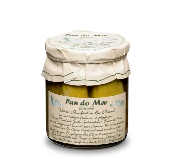 Thunfisch in Bio-Olivenöl von Pan do Mar im 220g-Glas - aus Wildfang in Spanien