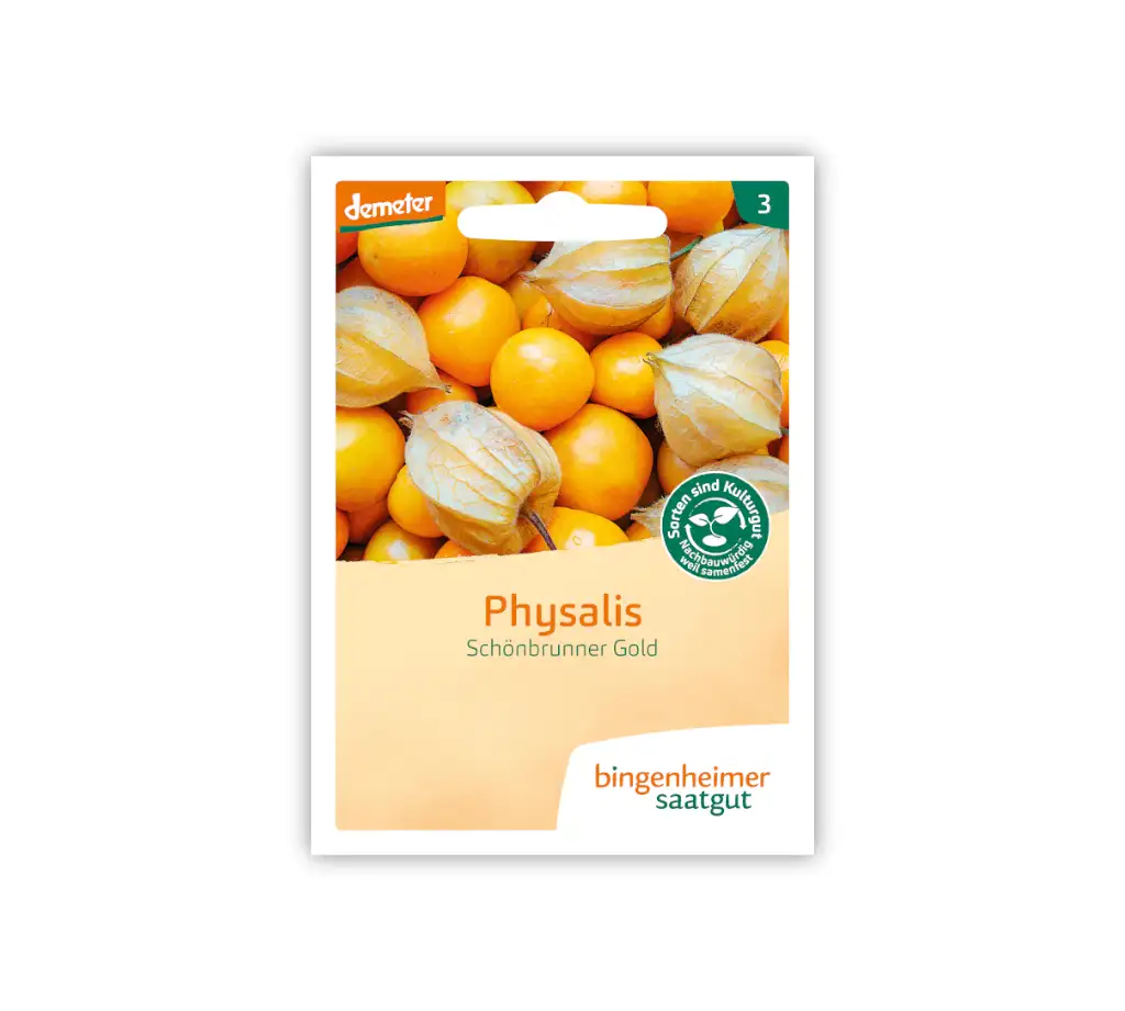 Bingenheimer Saatgut Tüte Physalis Schönbrunner Gold Vorderseite