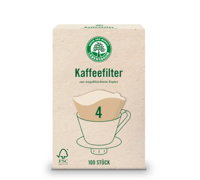 Lebensbaum Kaffeefilter Größe 4 aus kompostierbarem und umgebleichtem Papier