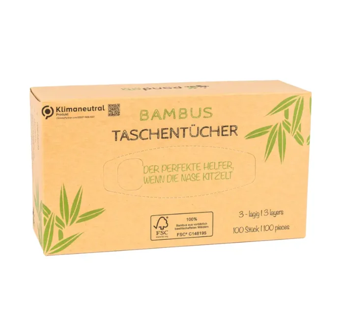 Bambus Taschentücher in der Spenderbox, 100 Stk Vorderseite
