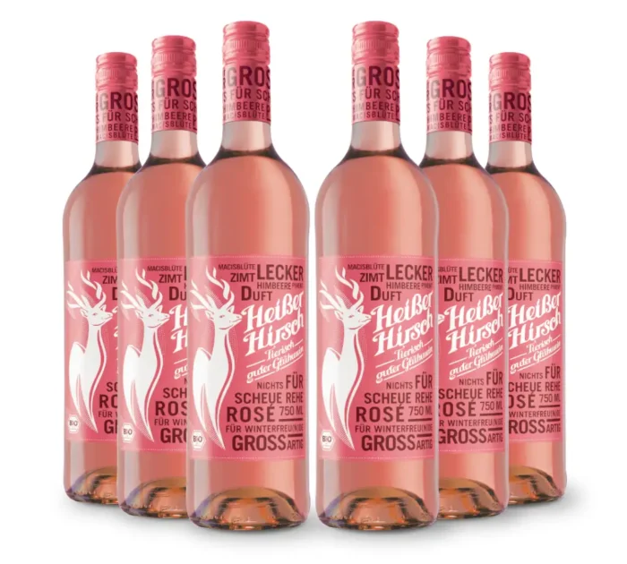 Heißer Hirsch Bio Glühwein Rosé mit 10% Alkohol in der 750ml Einweg-Glasflasche - 6 Stk