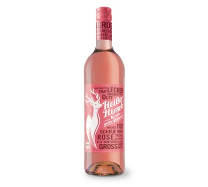 Heißer Hirsch Bio Glühwein Rosé mit 10% Alkohol in der 750ml Einweg-Glasflasche