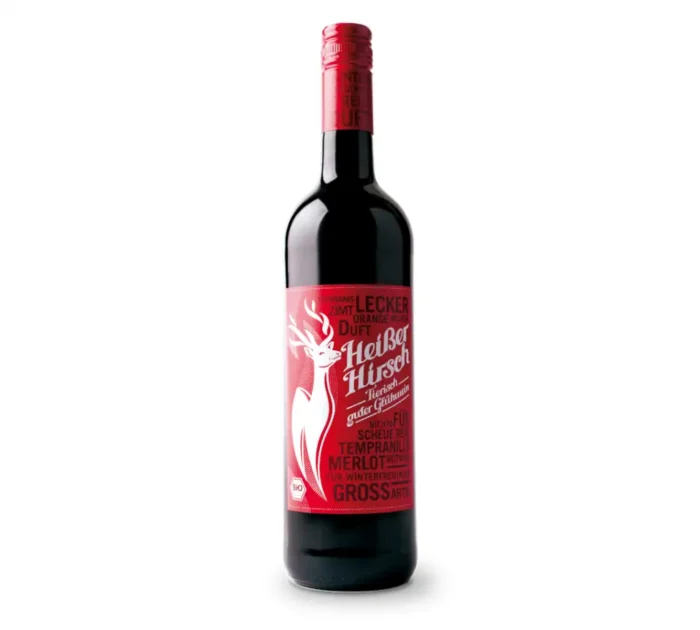Heißer Hirsch Bio Glühwein Rot mit 11% Alkohol in der 750ml Einweg-Glasflasche
