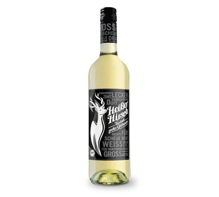 Heißer Hirsch Bio Glühwein Weiß mit 10% Alkohol in der 750ml Einweg-Glasflasche