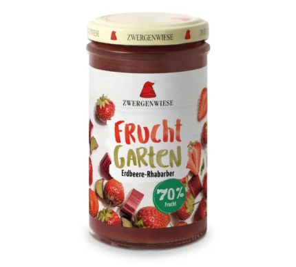 Bio Fruchtaufstrich FruchtGarten von Zwergenwiese Erdbeere-Rhabarber, 225g Glas
