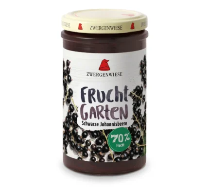 Bio Fruchtaufstrich FruchtGarten von Zwergenwiese Schwarze Johannisbeere, 225g Glas