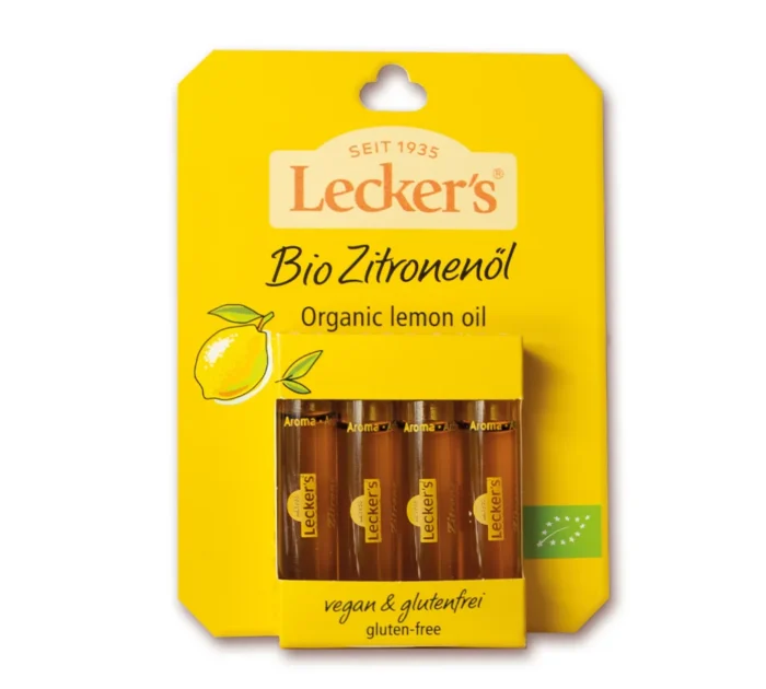 Bio Zitronenöl 8ml von Lecker's in 4 praktischen Tropffläschchen