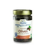 Bio Kalamata Oliven al Naturale, entkernt von MANI im 175g-Glas. Naturland Fair zertifiziert!