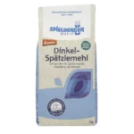 Bio Dinkel-Spätzlemehl in der 1kg-Papierpackung. Demeter-Zertifiziert von Spielberger. Vorderansicht