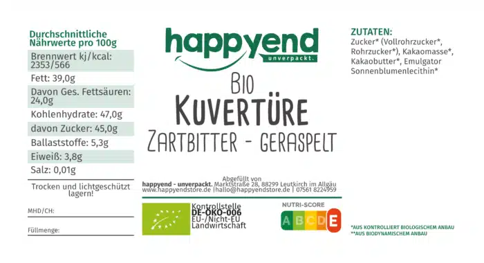 Bio Zartbitter Kuvertüre geraspelt – Bild 3