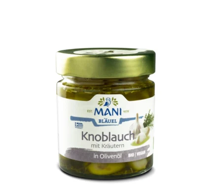 Bio Knoblauch in Olivenöl von Mani im Glas, 185g