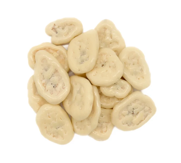 Bio Bananenchips in weißer Schokolade, Nahaufnahme - Produktbild lose