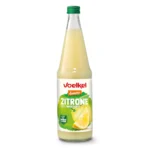 Bio-Zitronensaft von Voelkel in der 700ml Mehrweg-Pfandflasche. Demeter-zertifiziert