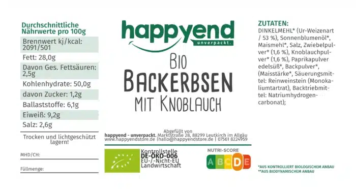 Bio Dinkel Knoblauch-Backerbsen, 130g – Bild 2