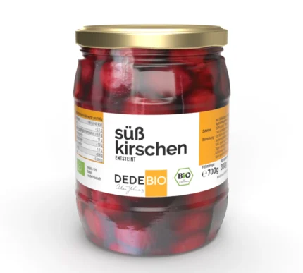 Bio Süßkirschen entsteint im Glas mit Apfelsaftkonzentrat von DEDEBIO