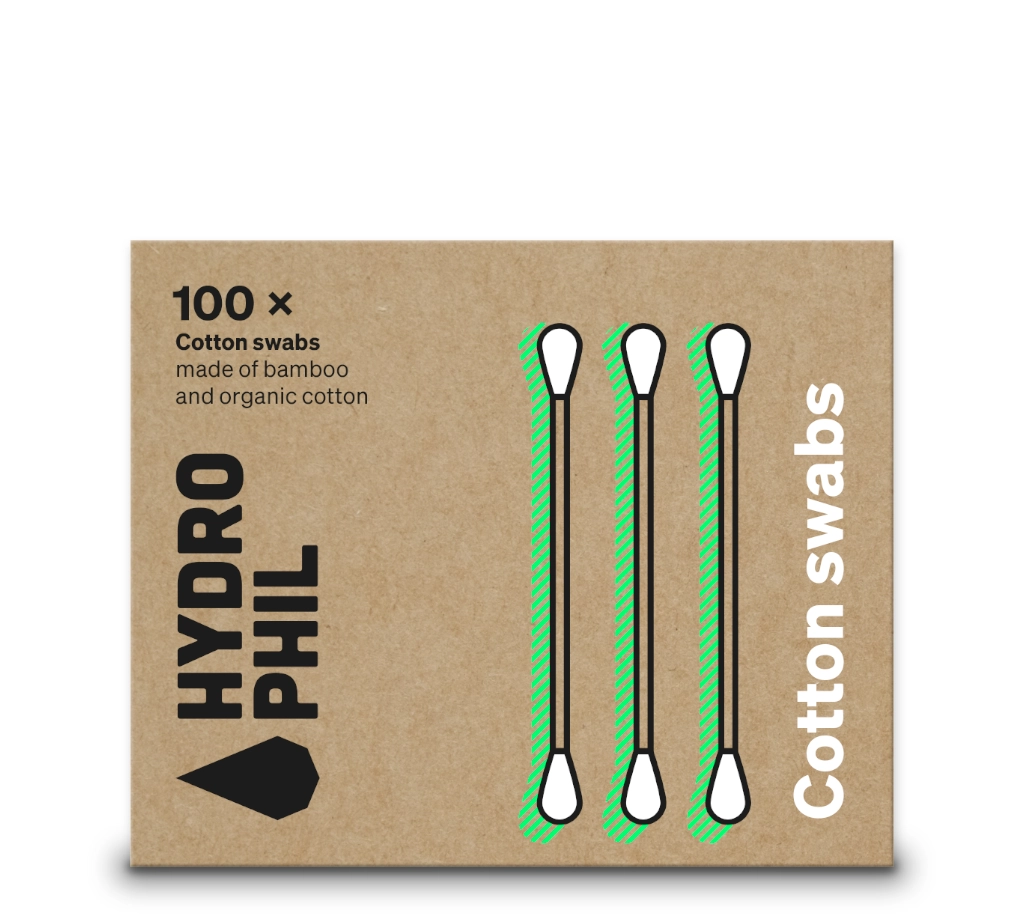 wattestäbchen-hydrohpil-produktbild Wattestäbchen aus Bio-Baumwolle und Bambus in der 100Stk-Packung von Hydrophil