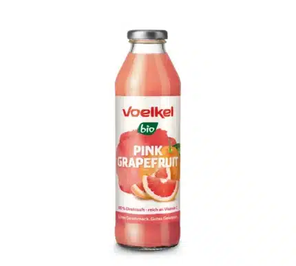 Bio Pink Grapefruit Saft von Voelkel in der 700ml Mehrweg-Pfandflasche. Bio-zertifiziert